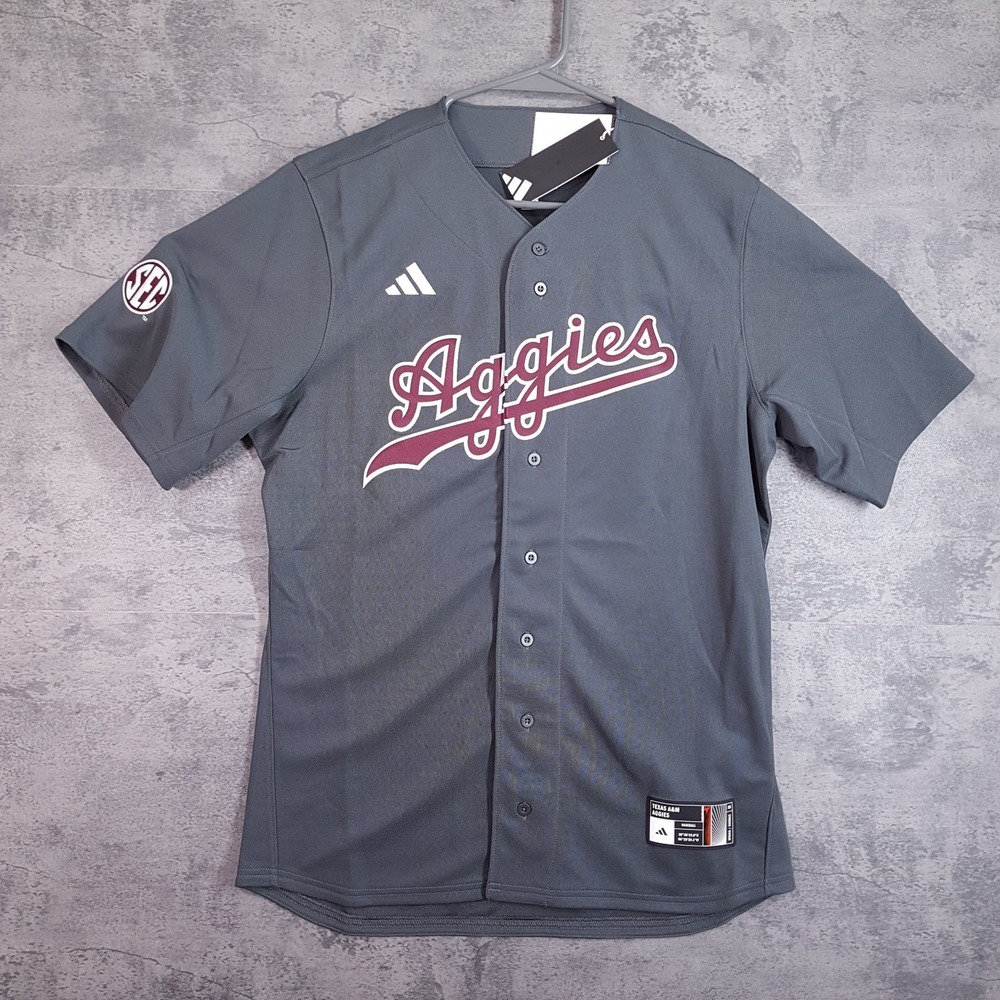 ADIDAS Texas A&M Aggies Script Baseball Jersey Mens XL Grey SEC KE2095